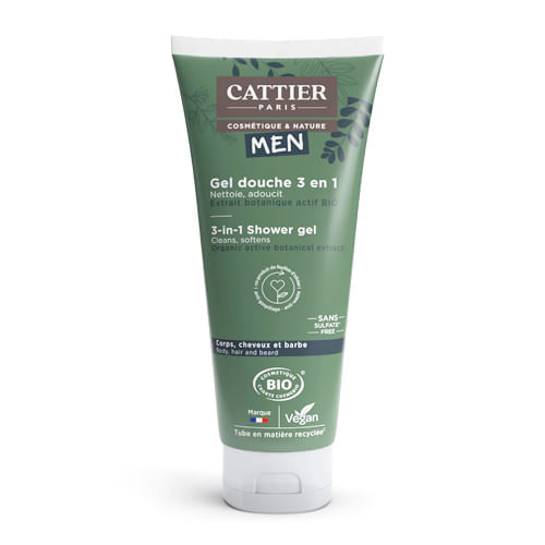 Cattier Gel de Duche 3 em 1 para Homens, 200ml