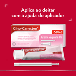 Gino-Canesten Creme Vaginal com aplicador com a seguinte descricao no topo_ Aplica ao deitar com a ajuda do aplicador
