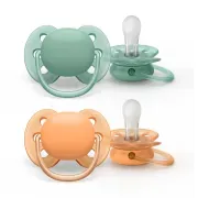 Philips AVENT - 2 Chupetas - Ultra Soft - Lisas - Verde/Ocre - 0 6M